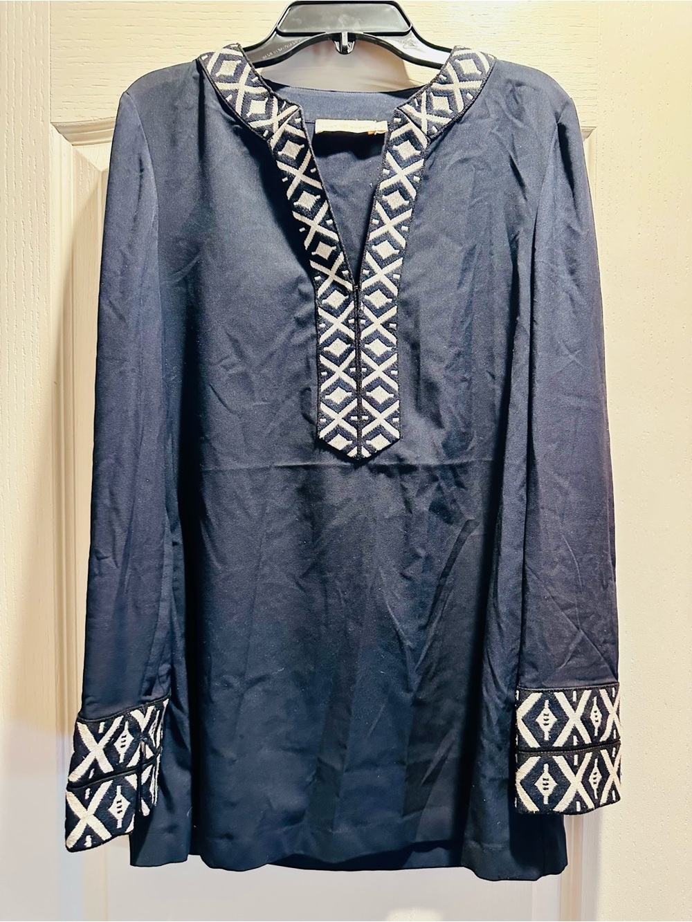 Tory Burch Black Tunic with White Geometric Trim